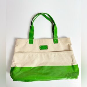 kate spade Cream and Green Canvas Tote